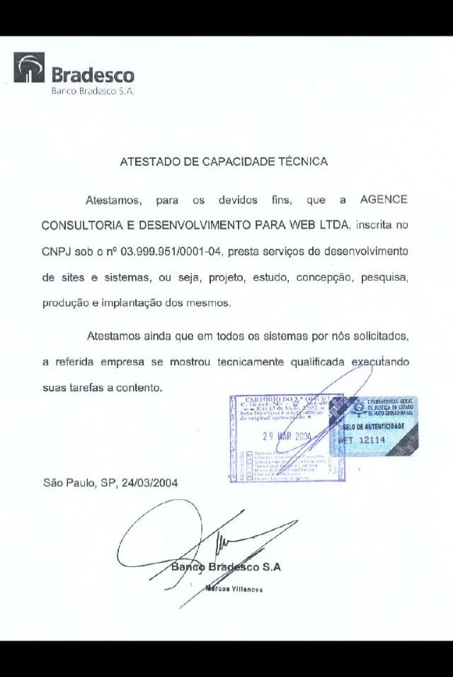 Atestado de capacidade técnica — Bradesco