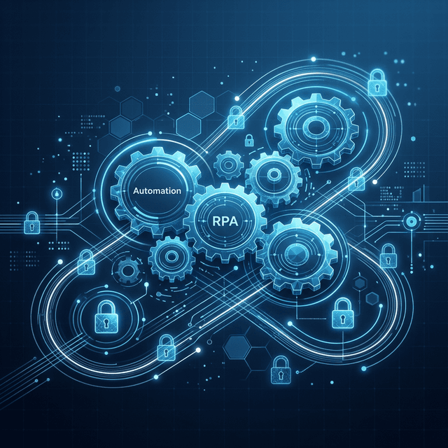 Ilustração de engrenagens conectadas representando automação de processos com RPA